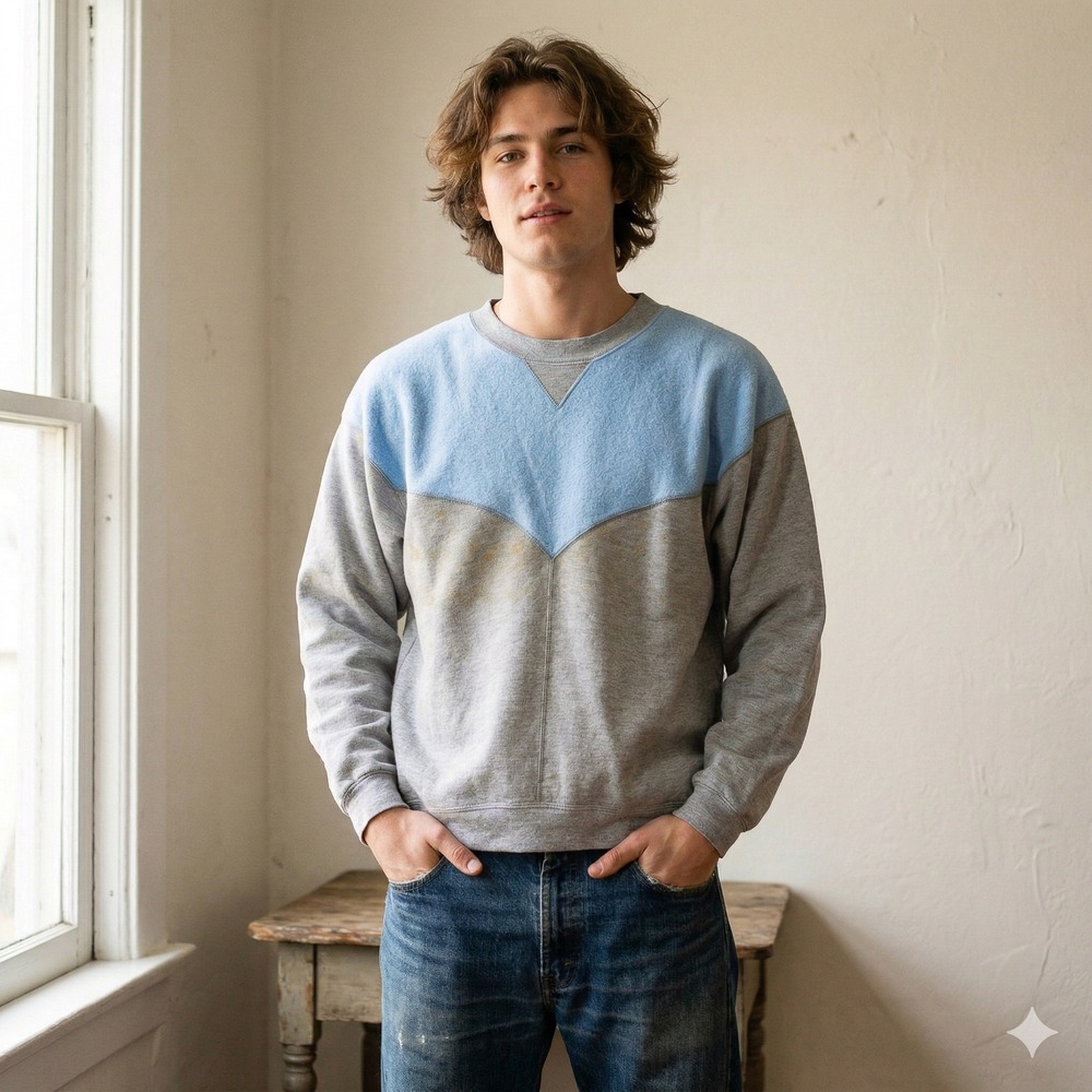 Vintage 80s Converse Chucks Sweatshirt‎ Mens Medium Grey Blue Colorblock Retro
